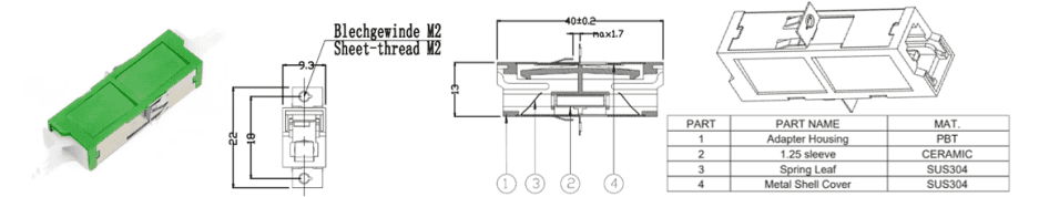 E2000APC to E2000APC Single mode Simplex Fiber Adapter with Metal Flange