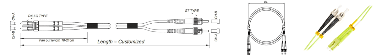 LC UPC to ST UPC OM5 Multimode Duplex 2.0mm Fiber Patch Cord