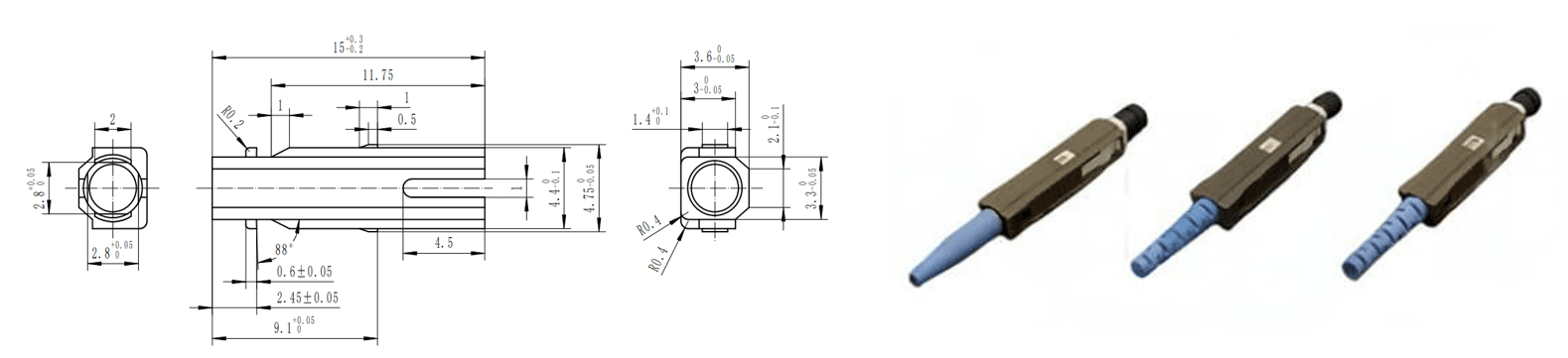 MU SX Fiber Optic Connector for 0.9mm2.0mm Cable