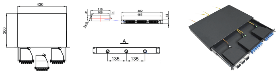 1U 3 Slots MPOMTP LGX Cassette Sliding Fiber Optic Patch Panel