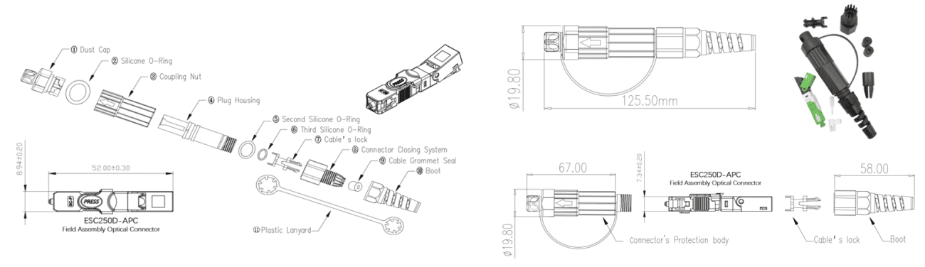 Mini SC Waterproof Field Assembly FTTH Connector Huawei Compatible