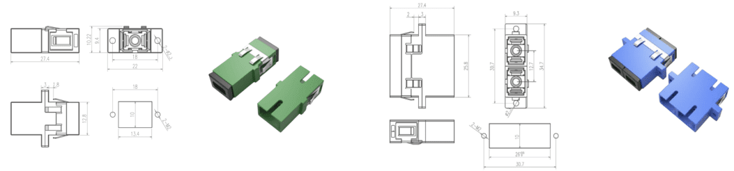 SC LC Single Mode Multimode Flangeless Snap In Fiber Optic Adapter