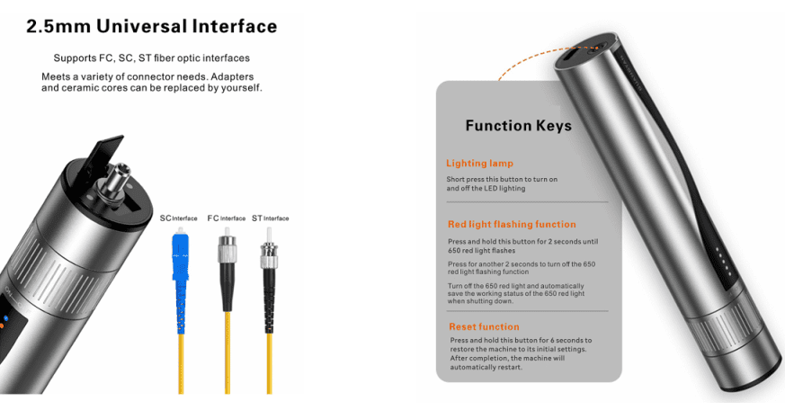 B5 Rechargeable Red Light Pen 650nm Fiber Optic Visual Fault Locator
